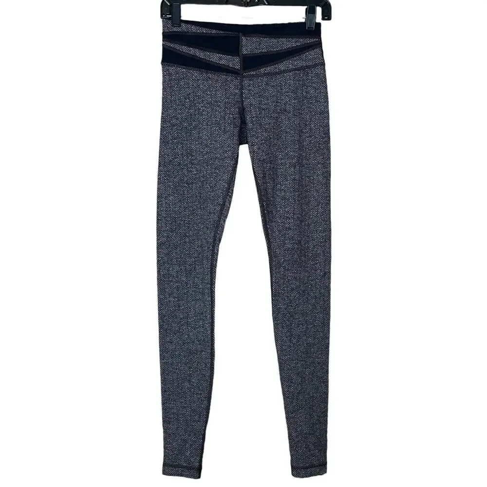 Lululemon Wunder Under Pant Leggings Giant Herringbone Black Gray Size 6